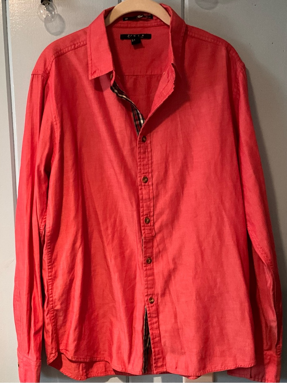 21 Men Men's Coral-Red Casual Button-Down Shirt